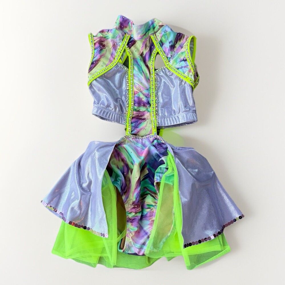Revolution Dancewear Girls L Purple Green Outfit Sequin LC
